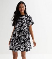 New Look Black Floral Jersey Frill Sleeve Mini Dress
